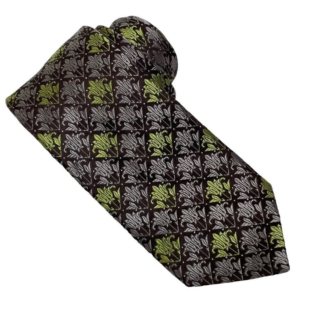 Ted Baker Men's Necktie 100% Silk Colorful Brown Gray Green Floral